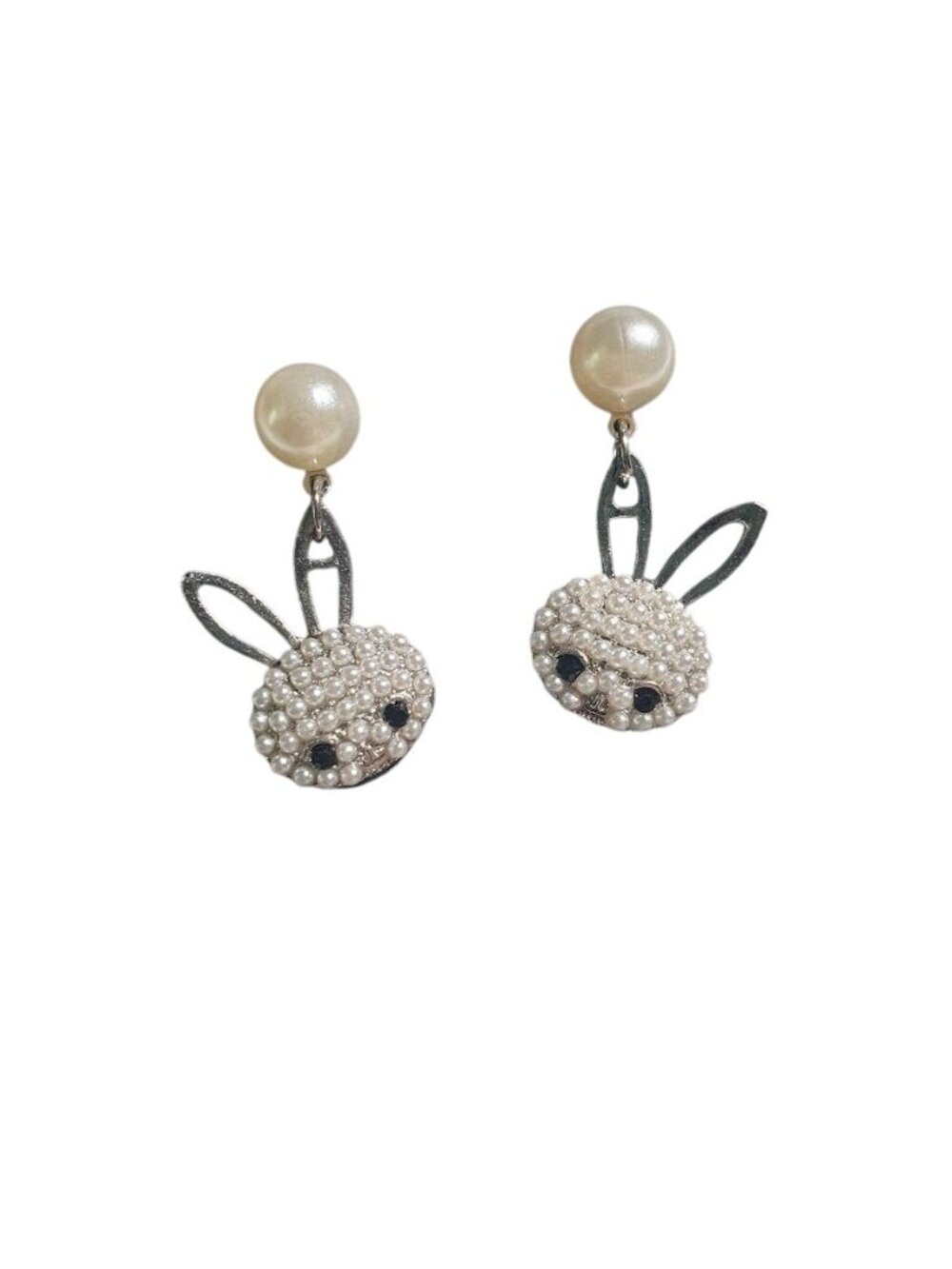 Bunny Pearl Dangle Earrings Cute Stud Accent 1.25 Inch Sparkling Easter Holiday